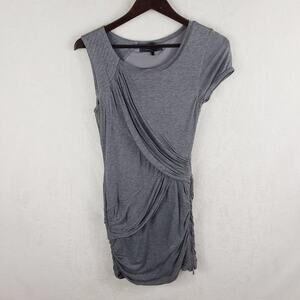Bcbgmaxazria Mini Dress Women S Heather Gray Jersey Knit Ruched Asymmetric Zip